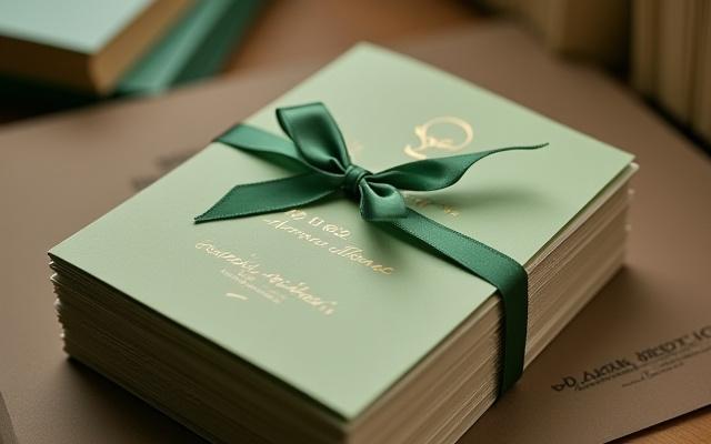 Tarjetas de regalo de Horas Verdes con un lazo verde y un fondo difuminado de libros